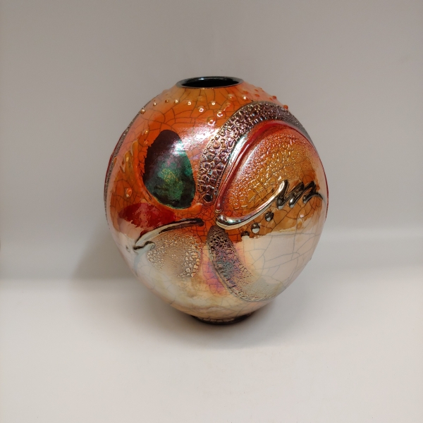 Click to view detail for #221179 Raku Vase 3xFired 8.5x6.5 $42